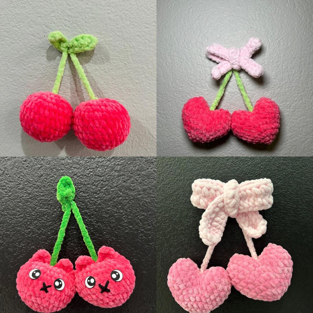 Bow & Cherries Amigurumi Digital Pattern - No sew / Low Sew - Cherry , Valentines