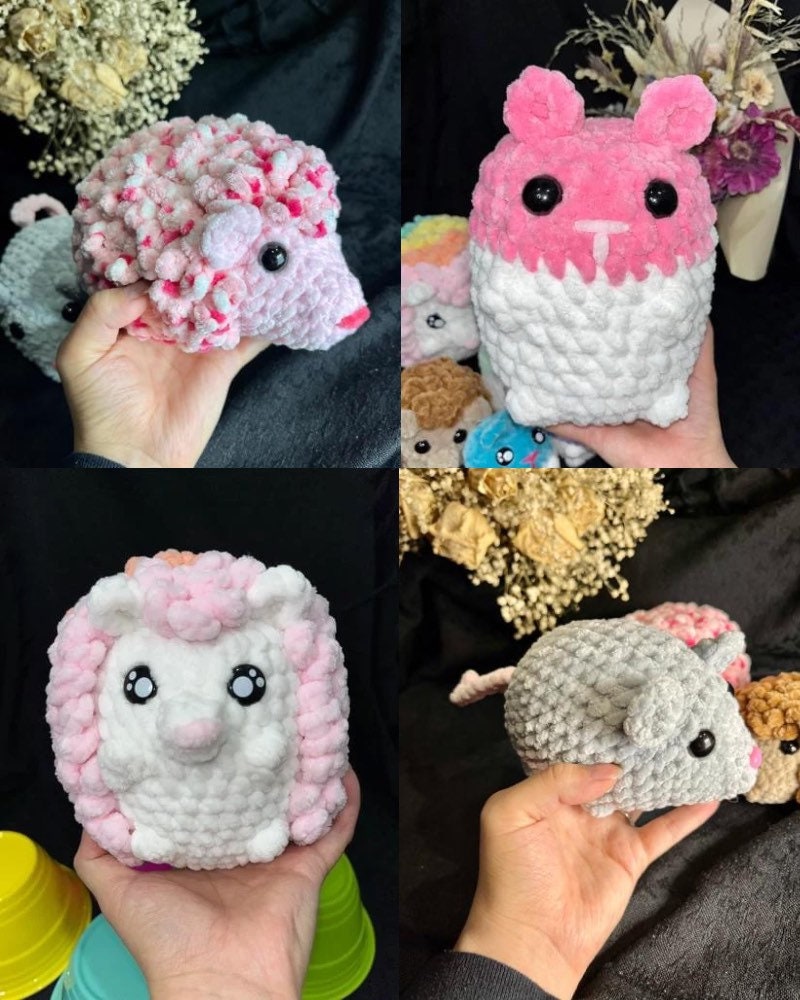 4 in 1 Hedgehog, Hamster, and Mouse digital crochet amigurumi PATTERN. Crochet digital pattern