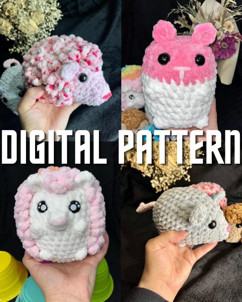 4 in 1 Hedgehog, Hamster, and Mouse digital crochet amigurumi PATTERN. Crochet digital pattern