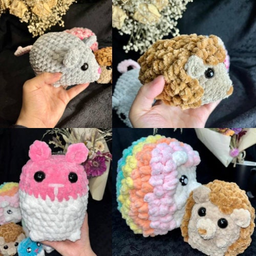 4 in 1 Hedgehog, Hamster, and Mouse digital crochet amigurumi PATTERN. Crochet digital pattern